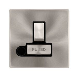 Click Scolmore - Click Definity Complete 13A Ingot Switched Fused Connection Unit With Optional Flex Outlet Brushed Steel Cover Plate Black Insert (SFBS551BK)