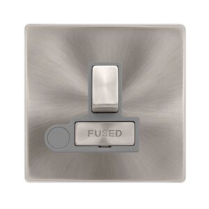Click Scolmore - Click Definity Complete 13A Ingot Switched Fused Connection Unit With Optional Flex Outlet Brushed Steel Cover Plate Grey Insert (SFBS551GY)