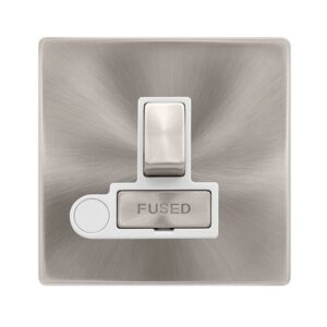 Click Scolmore - Click Definity Complete 13A Ingot Switched Fused Connection Unit With Optional Flex Outlet Brushed Steel Cover Plate Polar White Insert (SFBS551PW)