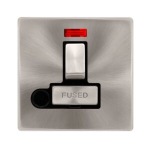 Click Scolmore - Click Definity Complete 13A Ingot Switched Fused Connection Unit With Neon & Optional Flex Outlet Brushed Steel Cover Plate Black Insert (SFBS552BK)