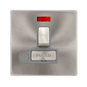 Click Scolmore - Click Definity Complete 13A Ingot Switched Fused Connection Unit With Neon & Optional Flex Outlet Brushed Steel Cover Plate Grey Insert (SFBS552GY)