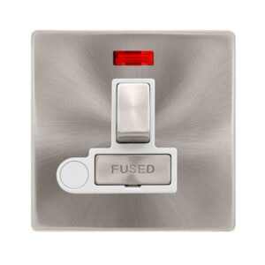 Click Scolmore - Click Definity Complete 13A Ingot Switched Fused Connection Unit With Neon & Optional Flex Outlet Brushed Steel Cover Plate Polar White Insert (SFBS552PW)