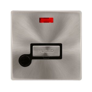 Click Scolmore - Click Definity Complete 13A Ingot Fused Connection Unit With Neon & Optional Flex Outlet Brushed Steel Cover Plate Black Insert (SFBS553BK)