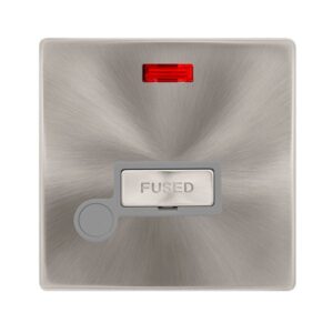 Click Scolmore - Click Definity Complete 13A Ingot Fused Connection Unit With Neon & Optional Flex Outlet Brushed Steel Cover Plate Grey Insert (SFBS553GY)