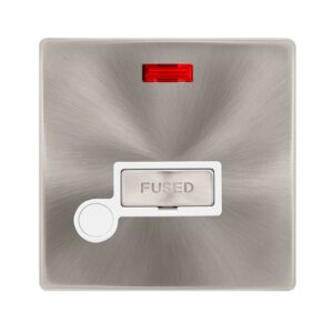 Click Scolmore - Click Definity Complete 13A Ingot Fused Connection Unit With Neon & Optional Flex Outlet Brushed Steel Cover Plate Polar White Insert (SFBS553PW)