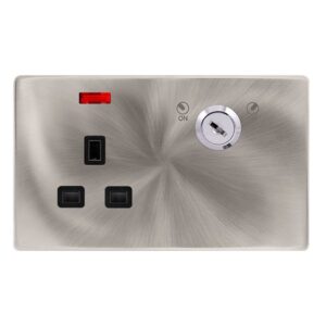 Click Scolmore - Click Definity Complete 13A 1 Gang Double Pole Key Lockable Socket With Neon Brushed Steel Cover Plate Black Insert (SFBS655BK)