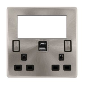 Click Scolmore - Click Definity Complete 2 Gang 3 Pin Safety Shutter Type A & C Usb Switched Socket With Quad New Media Apertures (SFBS684BK)