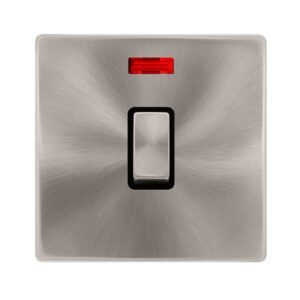 Click Scolmore - Click Definity Complete 20A Ingot Double Pole Switch With Neon Brushed Steel Cover Plate Black Insert (SFBS723BK)