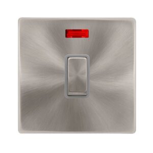 Click Scolmore - Click Definity Complete 20A Ingot Double Pole Switch With Neon Brushed Steel Cover Plate Grey Insert (SFBS723GY)