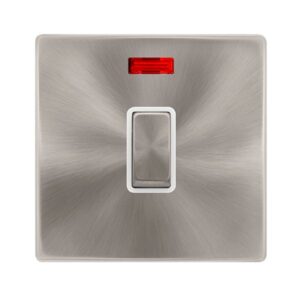 Click Scolmore - Click Definity Complete 20A Ingot Double Pole Switch With Neon Brushed Steel Cover Plate Polar White Insert (SFBS723PW)