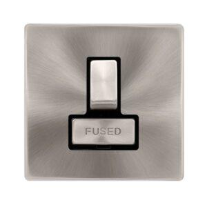 Click Scolmore - Click Definity Complete 13A Ingot Switched Fused Connection Unit Brushed Steel Cover Plate Black Insert (SFBS751BK)