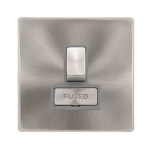 Click Scolmore - Click Definity Complete 13A Ingot Switched Fused Connection Unit Brushed Steel Cover Plate Grey Insert (SFBS751GY)