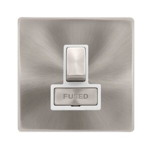 Click Scolmore - Click Definity Complete 13A Ingot Switched Fused Connection Unit Brushed Steel Cover Plate Polar White Insert (SFBS751PW)
