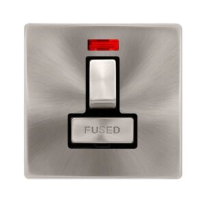 Click Scolmore - Click Definity Complete 13A Ingot Switched Fused Connection Unit With Neon Brushed Steel Cover Plate Black Insert (SFBS752BK)