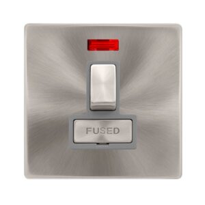 Click Scolmore - Click Definity Complete 13A Ingot Switched Fused Connection Unit With Neon Brushed Steel Cover Plate Grey Insert (SFBS752GY)