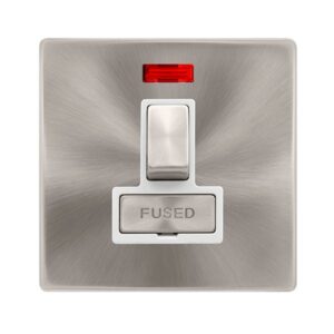 Click Scolmore - Click Definity Complete 13A Ingot Switched Fused Connection Unit With Neon Brushed Steel Cover Plate Polar White Insert (SFBS752PW)