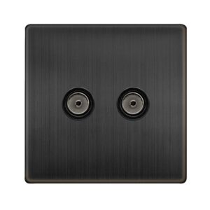 Click Scolmore - Click Definity Complete Twin Non-Isolated Coaxial Outlet Matt Bronze Cover Plate Black Insert (SFBZ066BK)