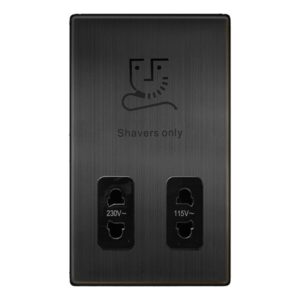 Click Scolmore - Click Definity Complete 115/230V Dual Voltage Shaver Socket Matt Bronze Cover Plate Black Insert (SFBZ100BK)