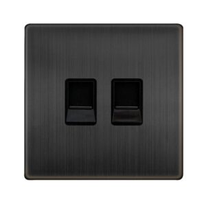 Click Scolmore - Click Definity Complete Twin Telephone Secondary Outlet Matt Bronze Cover Plate Black Insert (SFBZ126BK)