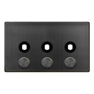 Click Scolmore - Click Definity Complete 3 Gang Unfurnished Dimmer Plate & Knobs Matt Bronze (SFBZ143PL)