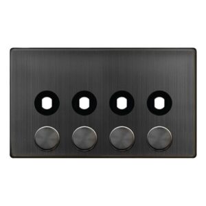 Click Scolmore - Click Definity Complete 4 Gang Unfurnished Dimmer Plate & Knobs Matt Bronze (SFBZ144PL)
