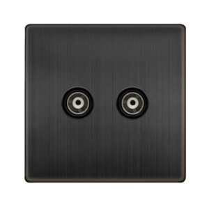 Click Scolmore - Click Definity Complete Twin Isolated Coaxial Outlet Matt Bronze Cover Plate Black Insert (SFBZ159BK)