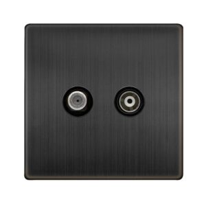 Click Scolmore - Click Definity Complete Non-Isolated Satellite & Non-Isolated Coaxial Outlet- Matt Bronze Cover Plate Black Insert (SFBZ170BK)