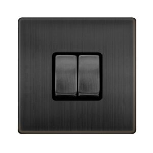 Click Scolmore - Click Definity Complete 10Ax Ingot 2 Gang 2 Way Switch Matt Bronze Cover Plate Black Insert (SFBZ412BK)