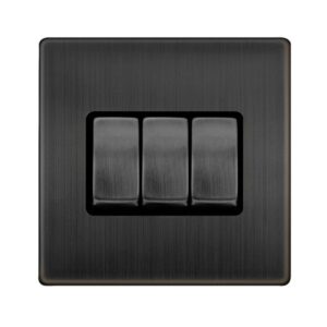 Click Scolmore - Click Definity Complete 10Ax Ingot 3 Gang 2 Way Switch Matt Bronze Cover Plate Black Insert (SFBZ413BK)