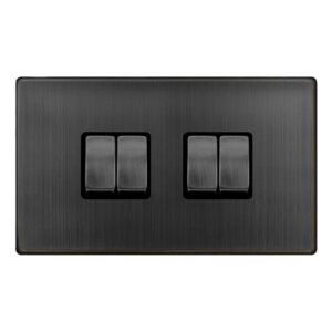 Click Scolmore - Click Definity Complete 10Ax Ingot 4 Gang 2 Way Switch Matt Bronze Cover Plate Black Insert (SFBZ414BK)
