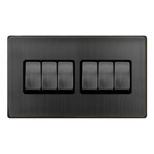 Click Scolmore - Click Definity Complete 10Ax Ingot 6 Gang 2 Way Switch Matt Bronze Cover Plate Black Insert (SFBZ416BK)