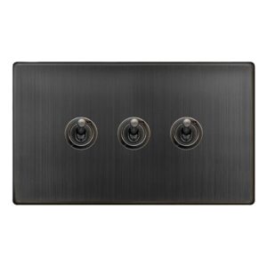Click Scolmore - Click Definity Complete 10Ax 3 Gang 2 Way Toggle Switch Matt Bronze (SFBZ423)