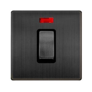 Click Scolmore - Click Definity Complete 50A Ingot 1 Gang Double Pole Switch With Neon Matt Bronze Cover Plate Black Insert (SFBZ501BK)