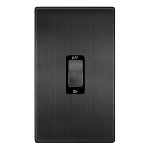 Click Scolmore - Click Definity Complete 50A Ingot 2 Gang Double Pole Switch Matt Bronze Cover Plate Black Insert (SFBZ502BK)