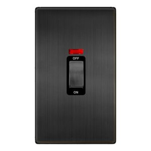 Click Scolmore - Click Definity Complete 50A Ingot 2 Gang Double Pole Switch With Neon Matt Bronze Cover Plate Black Insert (SFBZ503BK)