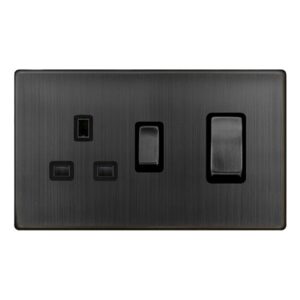 Click Scolmore - Click Definity Complete 50A Ingot Double Pole Switch With 13A Double Pole Switched Socket Matt Bronze Cover Plate Black Insert (SFBZ504BK)