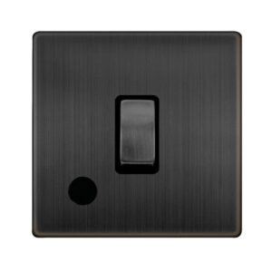 Click Scolmore - Click Definity Complete 20A Ingot Double Pole Switch With Flex Outlet Matt Bronze Cover Plate Black Insert (SFBZ522BK)