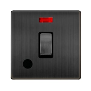 Click Scolmore - Click Definity Complete 20A Ingot Double Pole Switch With Neon & Flex Outlet Matt Bronze Cover Plate Black Insert (SFBZ523BK)