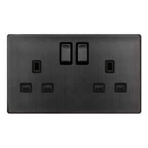 Click Scolmore - Click Definity Complete 13A Ingot 2 Gang Dp Switched Socket Matt Bronze Cover Plate Black Insert (SFBZ536BK)