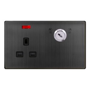 Click Scolmore - Click Definity Complete 13A 1 Gang Double Pole Key Lockable Socket With Neon Matt Bronze Cover Plate Black Insert (SFBZ655BK)
