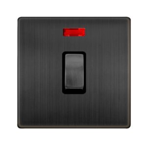 Click Scolmore - Click Definity Complete 20A Ingot Double Pole Switch With Neon Matt Bronze Cover Plate Black Insert (SFBZ723BK)