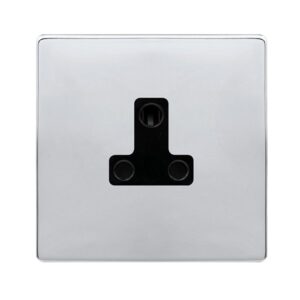 Click Scolmore - Click Definity Complete 5A Round Pin Socket Polished Chrome Cover Plate Black Insert (SFCH038BK)