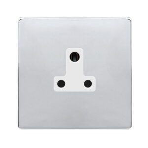 Click Scolmore - Click Definity Complete 5A Round Pin Socket Polished Chrome Cover Plate Polar White Insert (SFCH038PW)