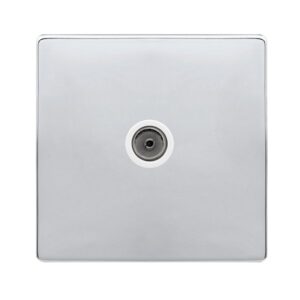 Click Scolmore - Click Definity Complete Single Non-Isolated Coaxial Outlet Polished Chrome Cover Plate Polar White Insert (SFCH065PW)