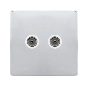 Click Scolmore - Click Definity Complete Twin Non-Isolated Coaxial Outlet Polished Chrome Cover Plate Polar White Insert (SFCH066PW)