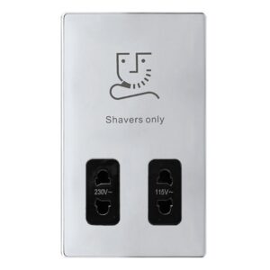 Click Scolmore - Click Definity Complete 115/230V Dual Voltage Shaver Socket Polished Chrome Cover Plate Black Insert (SFCH100BK)