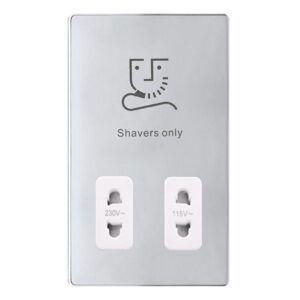 Click Scolmore - Click Definity Complete 115/230V Dual Voltage Shaver Socket Polished Chrome Cover Plate Polar White Insert (SFCH100PW)