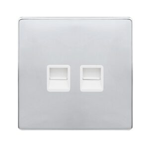 Click Scolmore - Click Definity Complete Twin Telephone Master Outlet Polished Chrome Cover Plate Polar White Insert (SFCH121PW)
