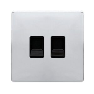 Click Scolmore - Click Definity Complete Twin Telephone Secondary Outlet Polished Chrome Cover Plate Black Insert (SFCH126BK)