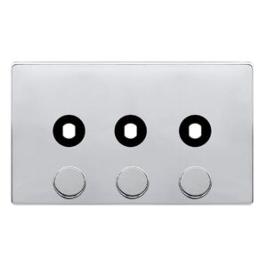 Click Scolmore - Click Definity Complete 3 Gang Unfurnished Dimmer Plate & Knobs Polished Chrome (SFCH143PL)